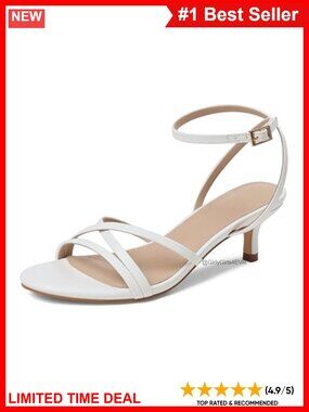 Strappy Kitten Heel Sandals Faux Leather 2 Inch Low Heel Ankle Strap